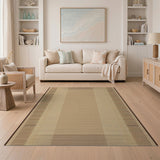 Beige Woven Coastal Area Rug with Tan Border