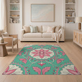Teal Pink Floral Persian Area Rug