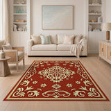 Ornate Red Persian Area Rug with Gold Floral Motifs