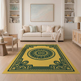 Teal Mandala Golden Yellow Area Rug