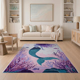 Purple-Haired Mermaid Teal Tail Ocean Rug