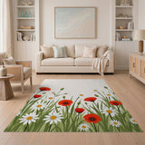 Red Poppy Daisy Meadow Floral Area Rug
