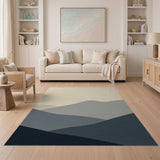 Beige and Neutral Layered Gray Mountains Abstract Area Rug