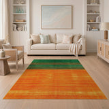 Bold Green and Orange Horizontal Striped Area Rug