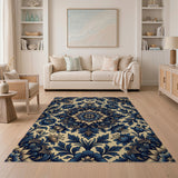 Floral Vintage Navy Blue Mandala Floral Area Rug