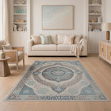 Intricate Blue Teal Persian Medallion Area Rug