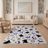 Purple Steampunk Cat Gear Pattern Area Rug