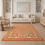 Vibrant Orange Geometric Maze Area Rug