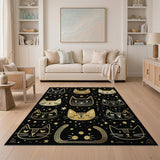 Whimsical Gold Cats Stars Black Area Rug