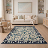 Navy Blue Swirling Vines Persian Rug
