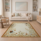 Beige Floral Vintage Rug with Bees Butterflies