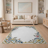 Ornate Gold-Trimmed Floral Border Rug