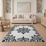 Elegant Black White Persian Medallion Black and White Rug