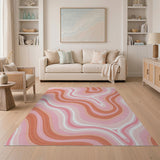 Pink Wavy Pink Orange Abstract Area Rug