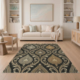 Elegant Black Gold Paisley Area Rug