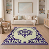 Purple Purple Ornate Medallion Cream Area Rug