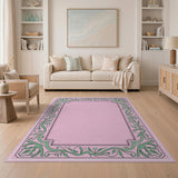 Pink Green Ornate Floral Vine Border Rug