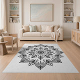 Boho Chic Black and White Intricate Black White Mandala Area Rug