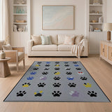 Multi-color and Patterns Playful Multi-Color Paw Prints Area Rug
