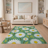 Lush Green Daisy Meadow Area Rug