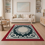 Ornate Red Border Ivory Area Rug