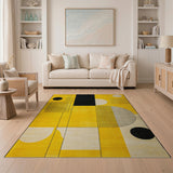 Vibrant Yellow Geometric Grid Area Rug