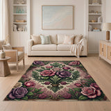Ornate Purple Rose Bouquet Floral Vintage Rug