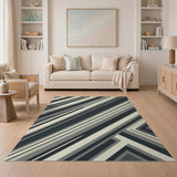 Diagonal Black White Stripe Geometric Area Rug