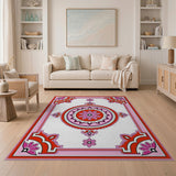 Pink Floral Scalloped Medallion Area Rug