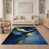 Blue Gold Abstract Wave Area Rug