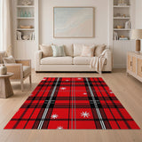 Festive Red Plaid Snowflakes Area Rug