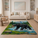 Majestic Black Bear Stream Crossing Rug