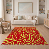 Multi-color and Patterns Vibrant Red Swirl Abstract Area Rug