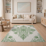 Elegant Green Floral Damask Area Rug