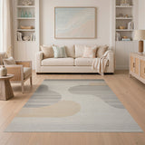 Abstract Wavy Grey Beige Area Rug