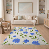 Blue and Teal Blue Cornflower Floral Pattern Area Rug