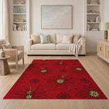 Bold Red Poinsettia Floral Vintage Area Rug