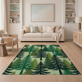 Green Pine Forest Silhouette Area Rug
