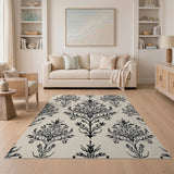 Black and White Vintage Black Damask Floral Area Rug