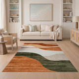 ODIKA Washable Abstract Wave Area Rug - Low Pile, Non-Slip Earth Tone Rug
