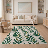 Lush Green Leaves on Cream Area Rug