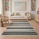 Offset Stripe Black White Area Rug
