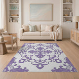 Purple Ornate Damask Floral Area Rug
