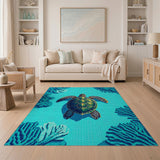 Sea Turtle Coral Reef Blue Teal Area Rug