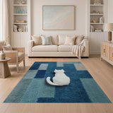 Modern Blue Teal Geometric Patchwork Area Rug