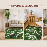 Ultra Soft Area Rug, Non Slip, Stain Resistant, Washable Area Rugs for Living Room, Bedroom, Rustic Vintage Dinosaur Artistry(Green)