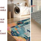 Ultra Soft Area Rug, Non Slip, Stain Resistant, Washable Area Rugs for Living Room, Bedroom, Aquatic Sanctuary Decorative Rug With Marine Life Illustrations(Gray)
