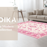 Ultra Soft Area Rug, Non Slip, Stain Resistant, Washable Area Rugs for Living Room, Bedroom, Delicate Pink Nature Inspired Design(White)