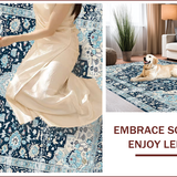 Ultra Soft Area Rug, Non Slip, Stain Resistant, Washable Area Rugs for Living Room, Bedroom, Elegant Transitional Damask Aesthetic(Blue)