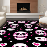 Ultra Soft Area Rug, Non Slip, Stain Resistant, Washable Area Rugs for Living Room, Bedroom, Whimsical Skull Graphic Accent(Pink)